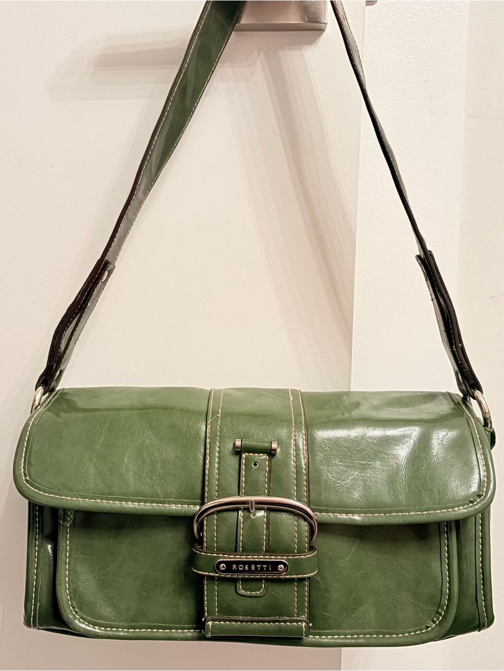 Vintage Rosetti Green Shoulder Bag Y2K 90s Vegan Leather Baguette Indie It Girl